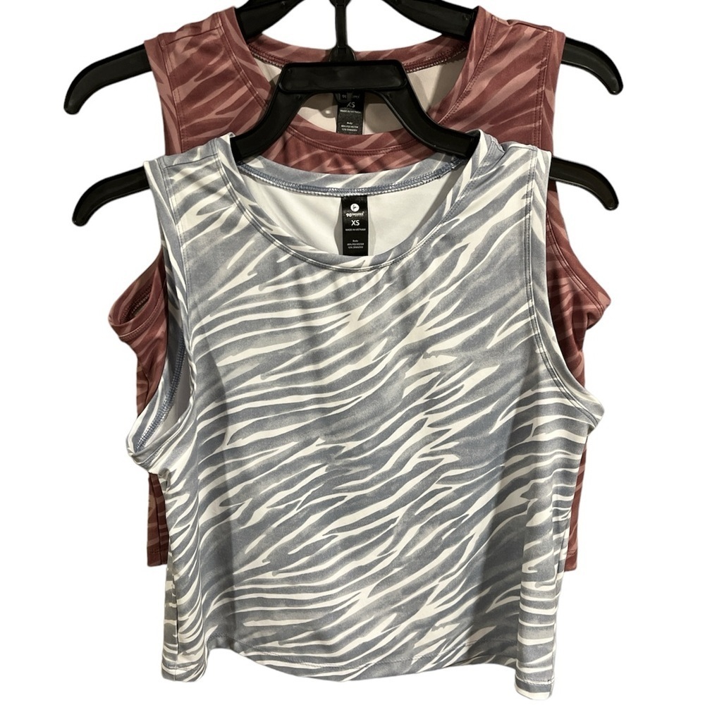 2 Pack 90 Degree by Reflex Animal Print Sleeveless Crop Athletic Tee Size XS